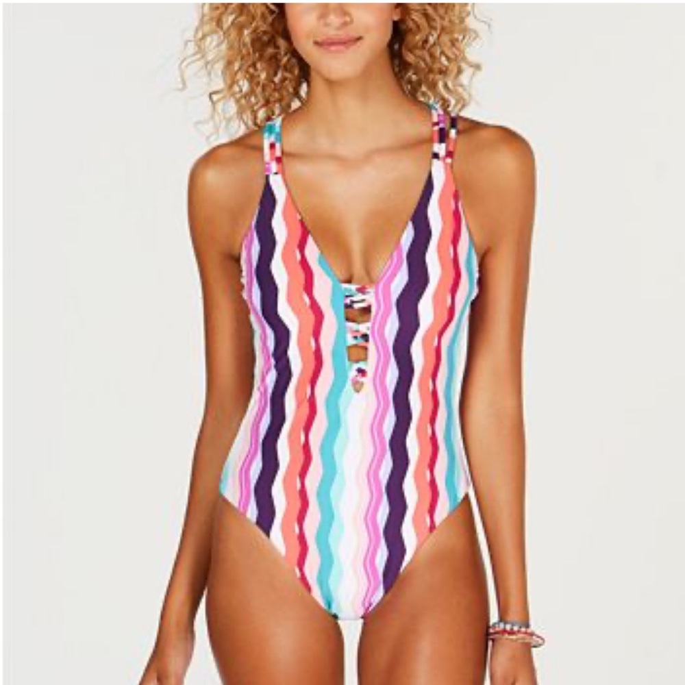 Bar III Waves Swimsuit Pink Purple Green White NEW